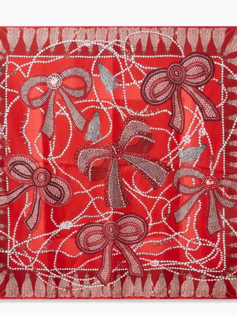 Lanvin Red Bow Pattern Silk Scarf 87cm x 89cm